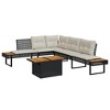 vidaXL L Shaped Garden Sofa Set with Cushions Black Poly Rattan and Acacia Outdoor Furniture for Patio Balcony Lounge Wicker - 2 of 4