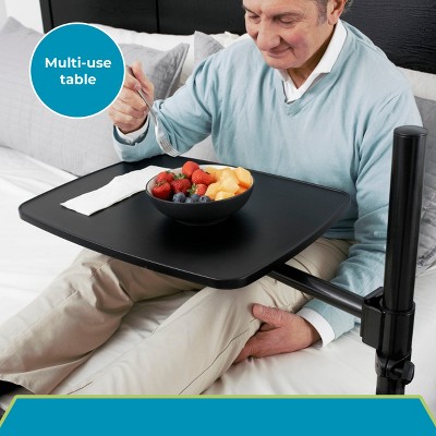 Adjustable Black Overbed Table with Swivel Tray