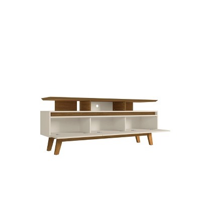 Mid-Century Modern Off White and Cinnamon TV Stand with Storage