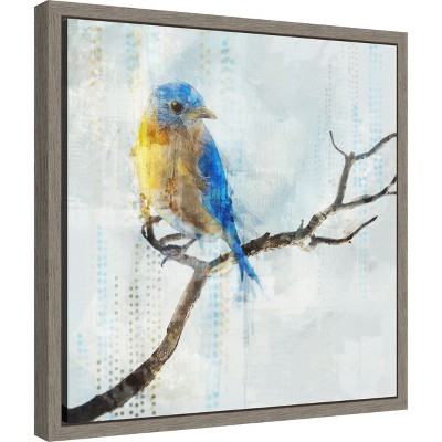 Blue and Yellow Bird Impressionist Canvas Framed Wall Art