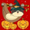 Men's Design By Humans Funny Witch Sloth With Jack O Lantern Halloween T-Shirt By thebeardstudio T-Shirt - 2 of 4