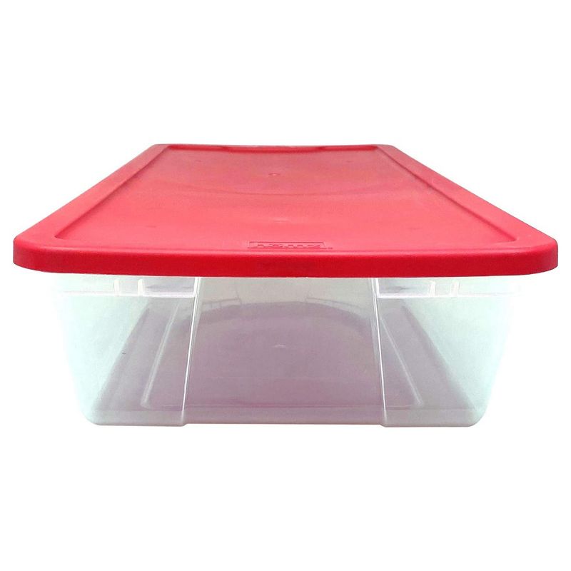 Homz 3421CLRDDC.02 Large 41 Quart Clear Plastic Under Bed Stackable Holiday Storage Container with Red Snap Lock Lid, 2 Pack, 4 of 8