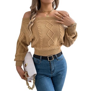 Clearlove Women's Off Shoulder Sweater Long Sleeve Knit Crop Top - 1 of 4