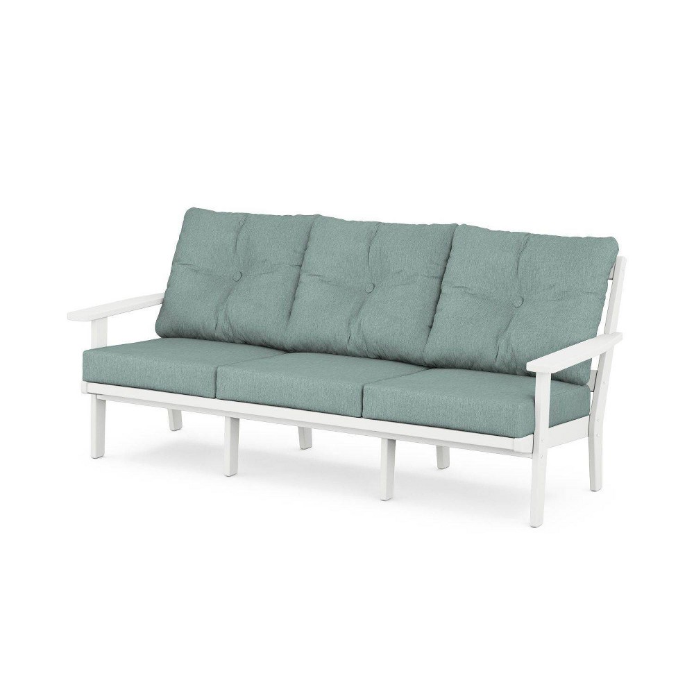 POLYWOOD Prairie Deep Seating Outdoor Patio Sofa White/Glacier Spa: Weather-Resistant, 3-Person Capacity, Fade-Resistant