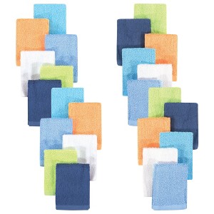 Hudson Baby Infant Boy 24Pc Rayon from Bamboo Woven Washcloths, Blue Orange Lime, One Size - 1 of 2
