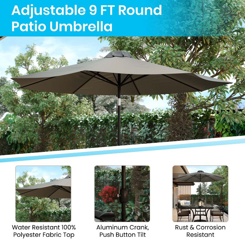 Flash Furniture Kona 9 FT Round Umbrella with 1.5" Diameter Aluminum Pole with Crank and Tilt Function, 5 of 15