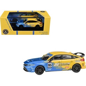 2023 Honda Civic Type R FL5 #95 "Spoon Sports Livery" Blue and Yellow 1/64 Diecast Model Car by Paragon - 1 of 4