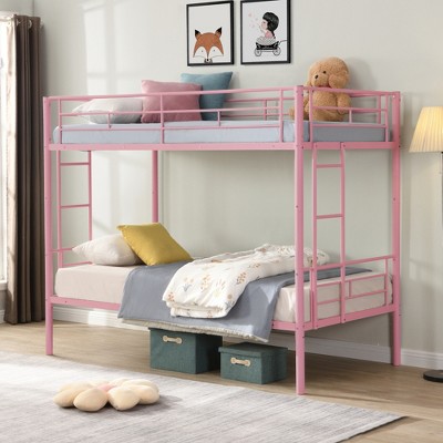 ALEXOUN Bunk Bed Twin Over Twin, Metal Bunk Beds with Ladder and Full-Length Guardrail, No Box Spring Needed, Space Saving, Noise Free