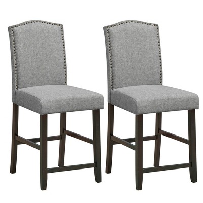 Costway Set Of 2 Fabric Barstools Nail, 24 Inch Counter Height Dining Chairs
