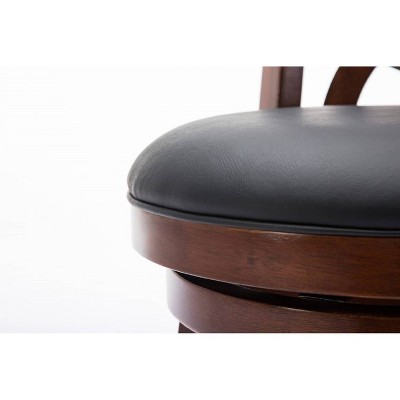 Cherry Swivel Wood Counter Stool with Leather Seat, 24"