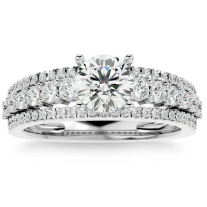 Pompeii3 1 1/2Ct 3Row Diamond & Moissanite Engagement Ring in White, Yellow, Rose Gold - 1 of 4