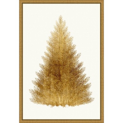 Golden Christmas Tree Framed Canvas Wall Art Print