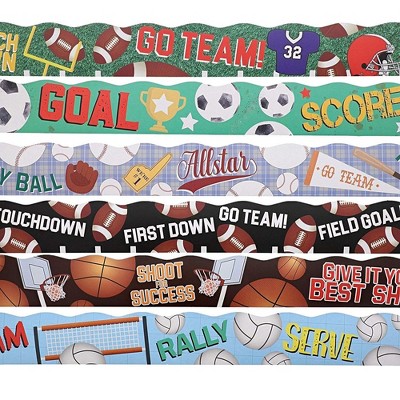 Juvale 6-Rolls 39-Feet Sport Bulletin Board Strips for Classroom Decorations, 6 Designs