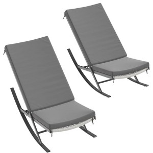 Orieon Set of 2 Grey Rattan Rocking Chairs with Cushions, Outdoor Patio Lounge Chairs for Porch & Garden, Gray - 1 of 4