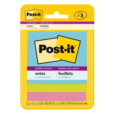 Post-it 3pk 3" x 3" Super Sticky Notes 45 Sheets/Pad - Miami Collection