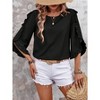 Women's Tops Casual Solid Color Comfortable Loose Ruffle Lotus Flared Tiered Sleeve Blouse T-Shirt Round Neck Lace Irregular Hem Tshirt - 2 of 4
