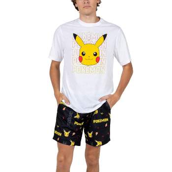 Pokemon Pikachu Big Face Men's Crew Neck Short Sleeve Tee & Sleep Pajama Shorts Combo Set