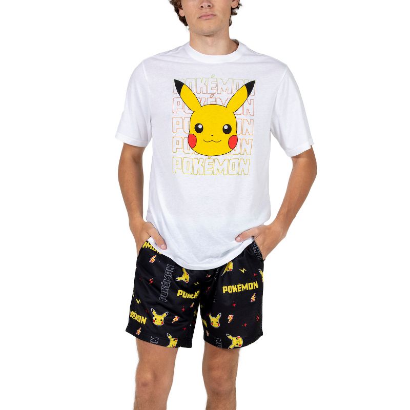 Pokemon Pikachu Big Face Men's Crew Neck Short Sleeve Tee & Sleep Pajama Shorts Combo Set, 1 of 4