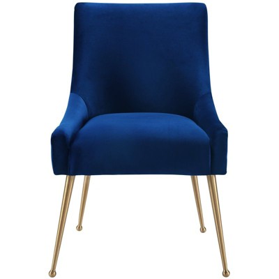 Navy Velvet Upholstered Side Chair with Gold Tapered Legs