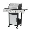 Dolonm 3+1 Burner Gas Grill: 37,230BTU w/Side Cooker, Enamel Cast Iron Grids & Lockable Casters - SS Front Door - 3 of 4