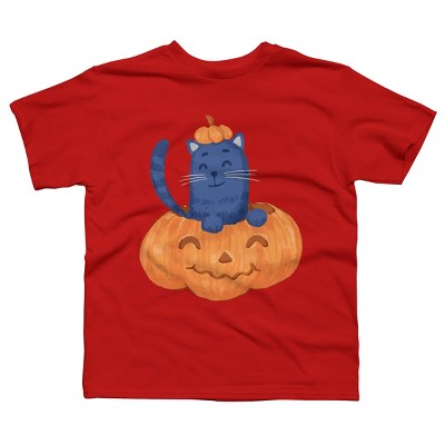Boy's Design By Humans Halloween Cat In A Pumpkin By wubbadub T-Shirt