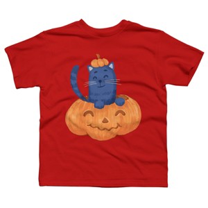 Boy's Design By Humans Halloween Cat In A Pumpkin By wubbadub T-Shirt - 1 of 3