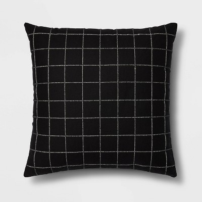 Embroidered Cotton with Cording Grid Square Throw Pillow Black - Room Essentials™