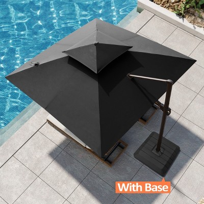 Pellebant 10.5FT Square Double Top Cantilever Umbrella Set Outdoor 360° Rotation 6 Heights Adjustable Offset Umbrella with Base