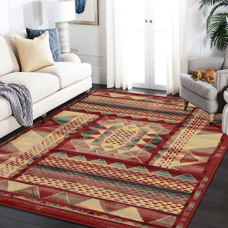 WhizMax Area Rug Vintage Boho Distressed Rug Floral Throw Carpet Non Slip Backing, Red, 2 of 9
