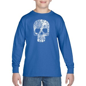 LA Pop Art Rock n Roll Skull - Boy's Word Art Long Sleeve T-Shirt - 1 of 4