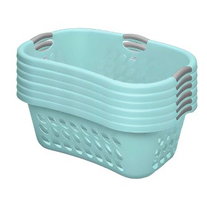Sterilite 6 Pack Plastic Laundry Baskets, 1.25 Bushels Clothes Hamper with Contour Rim and Handles, Ultra HipHold, Mindful Mint - 1 of 4