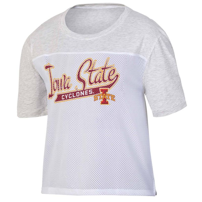 NCAA Iowa State Cyclones Women&#39;s White Mesh Yoke T-Shirt, 1 of 4