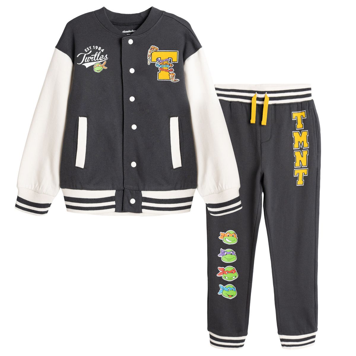 Teenage Mutant Ninja Turtles Fleece Varsity Bomber Jacket and Jogger Pants Outfit Set Little Kid to Big Kid