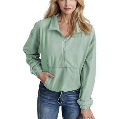 Amaryllis Women's Half-Zip Pullover with Adjustable Drawstring Hem Long Sleeves and Kangaroo Pocket