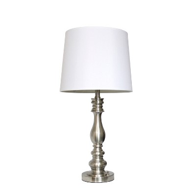 Brushed Steel and White 3-Piece Lamp Set with Empire Shades