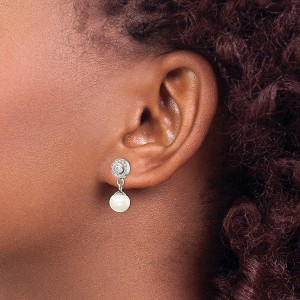 Chisel Stainless Steel Polished Cubic Zirconia and Freshwater Cultured Pearl Dangle Earrings - 1 of 4