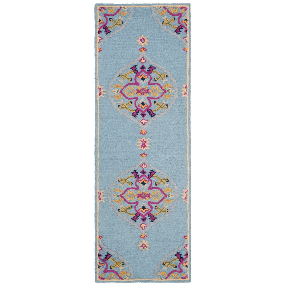 2'3inx7' Runner Tufted Medallion Rug Light Blue - Safavieh