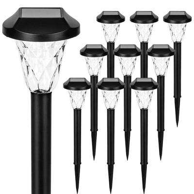 GIGALUMI 10 Pack Cool White Solar Garden Lights, Waterproof Outdoor Solar Pathway Lighting for Lawn and Patio