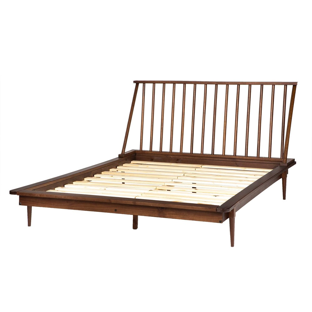 Photos - Bed Saracina Home Boho Solid Wood Spindle Queen Platform  Walnut: Pine Frame, No Box Spring Needed