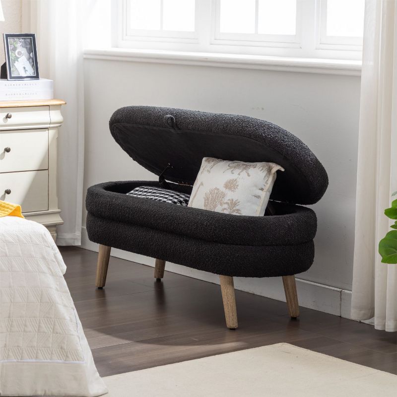 Boucle Storage Bedroom Bench,Indoor Oval Storage Bench with Solid Wood Legs-Maison Boucle, 4 of 9