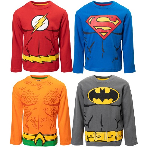 Dc Comics Justice League Sleeve T-shirts Boys Flash Multicolor Pack The Superman 4 18-20 Long : Batman Big Target