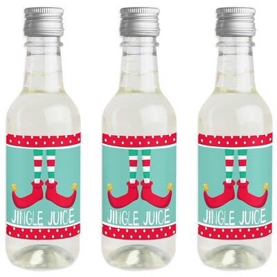 Big Dot of Happiness Elf Squad - Mini Wine and Champagne Bottle Label Stickers - Elf Christmas Party Favor Gift for Women and Men - Set of 16