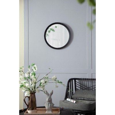 Vynxaria D20x1.5" Transitional Mango Wood Wall Mirror with Solid Frame for Bathroom & Entryway - Leaning Wall Decor Piece