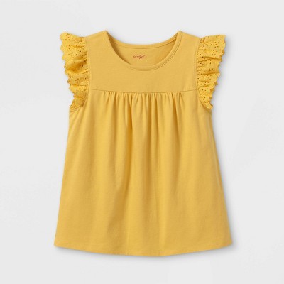 Girls' Adaptive Eyelet Short Sleeve T-Shirt - Cat & Jack™ Light Mustard Yellow