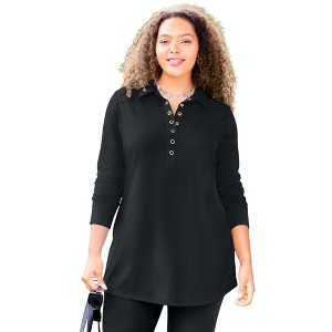 Catherines Women's Plus Size Cloud Knit French Terry Collared Tunic - 1 of 4