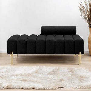 Alilang 24.4Inches Modern Upholstered Bench with Channel Tufting and Gold Metal Legs-Black - 1 of 4