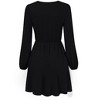 Women's Wrap V Neck Swing Long Sleeve Mini Dress Elastic Waist Fit Flare Dress - 3 of 4