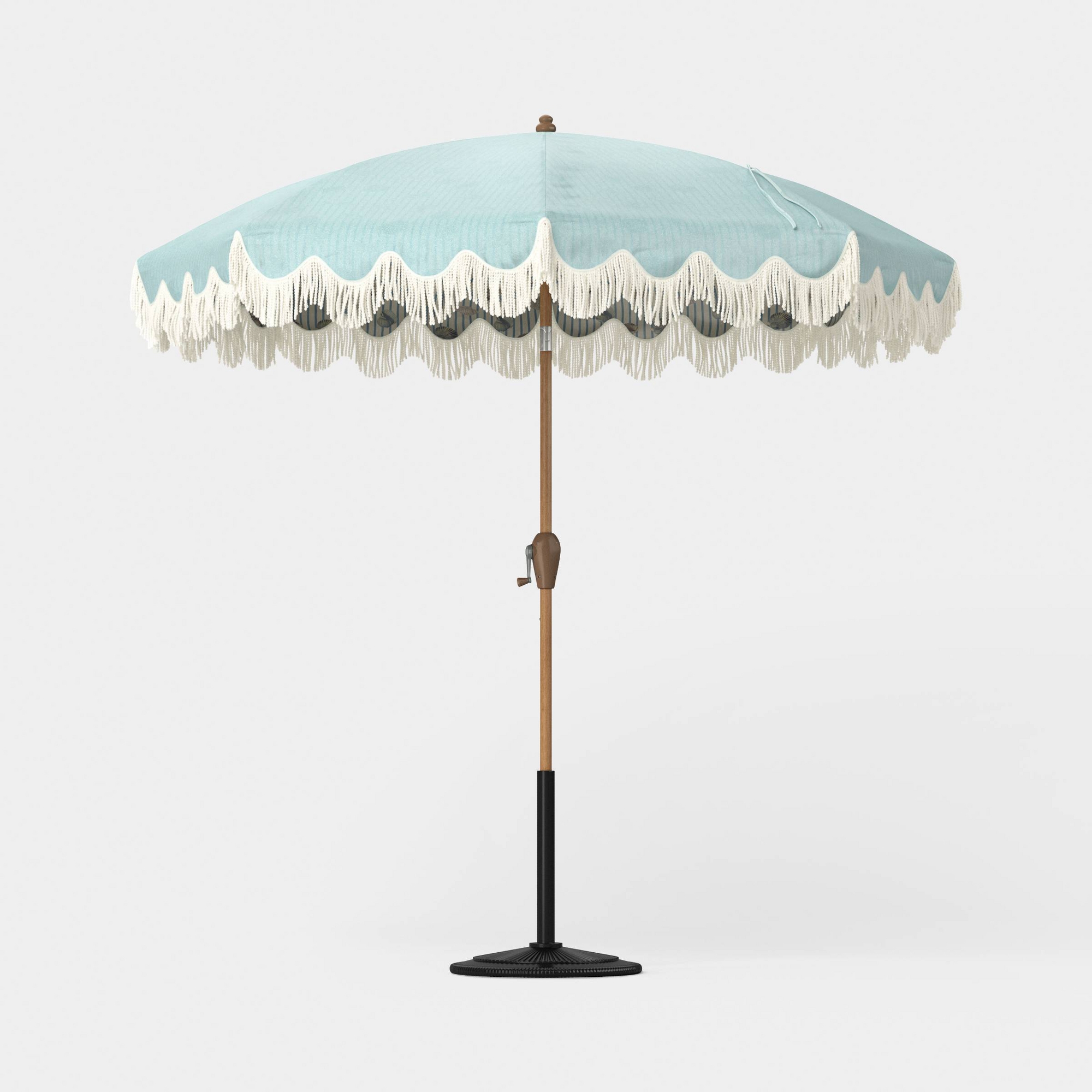 7.5' Fringed Dome Outdoor Patio Umbrella - Blue - Threshold designed w/ Studio McGee