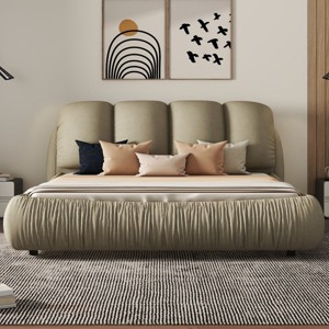 Luxury Bed Frame Queen Size,Upholstered Headboard Velvet,Queen Size Luxury Velvet Upholstered Bed With Oversized Padded Backrest -Cuddlewood - 1 of 4