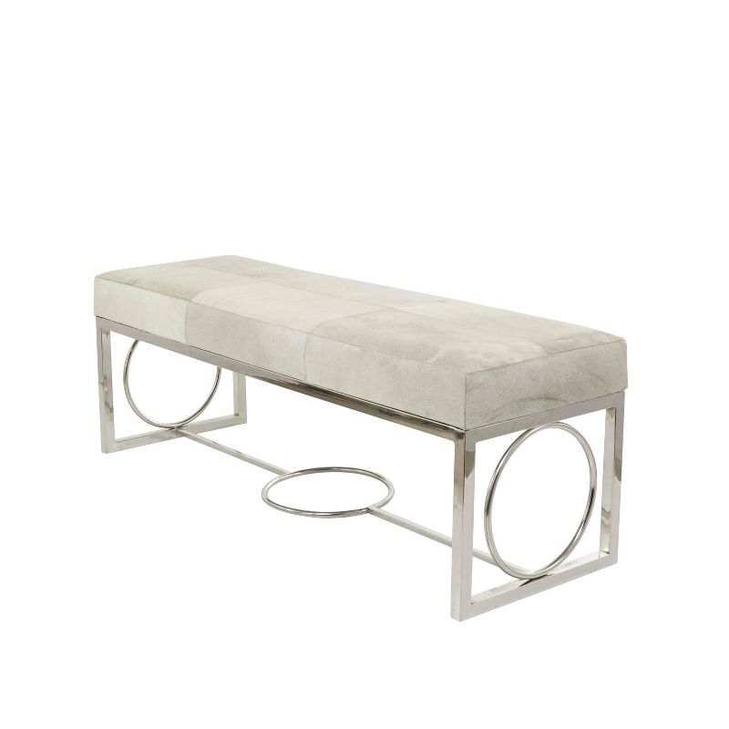 Contemporary Decorative Stainless Steel Cowhide Bench Silver - Olivia &#38; May, 3 of 18